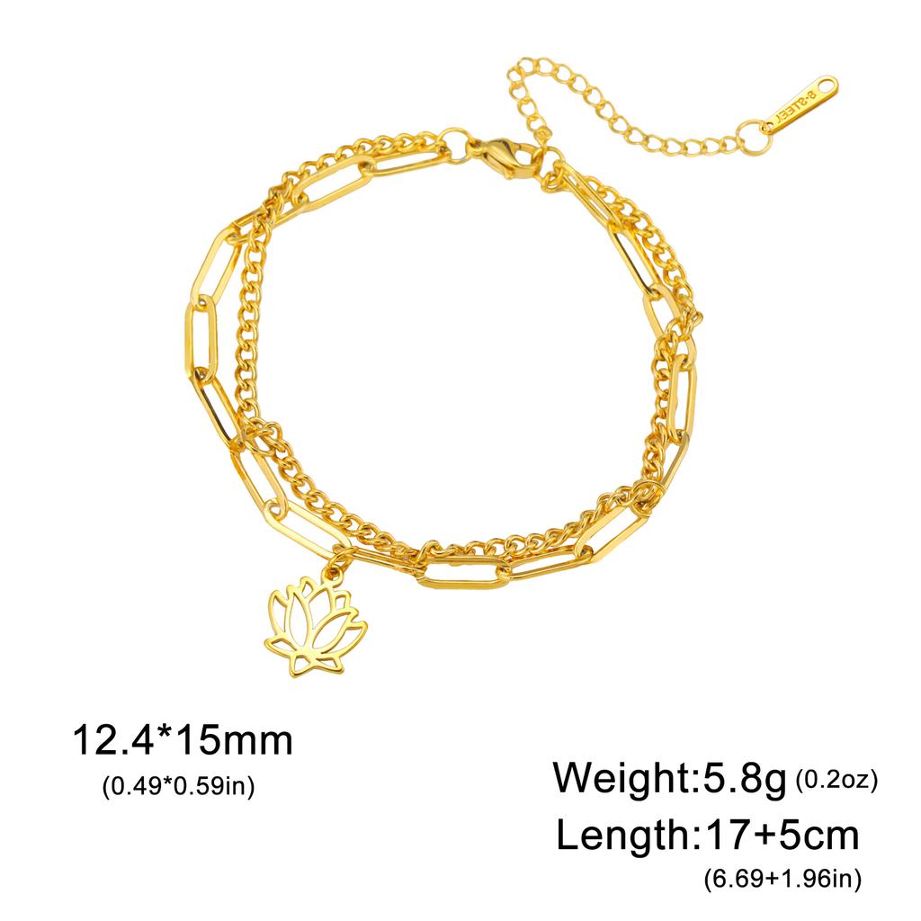 Lucktune Lotus Flower Charms Bracelets Stainless Steel Buddhism Gold Color Chain Bracelet for Women Fashion Boho Jewelry Gift