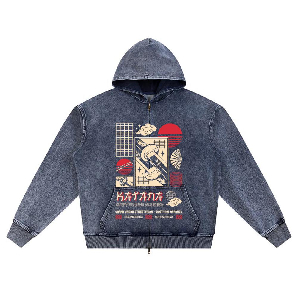 DTG print Knitted Denim Zip-Up Hoodie japanese_streetwear 15 Brother Print Zipper Hoodies  