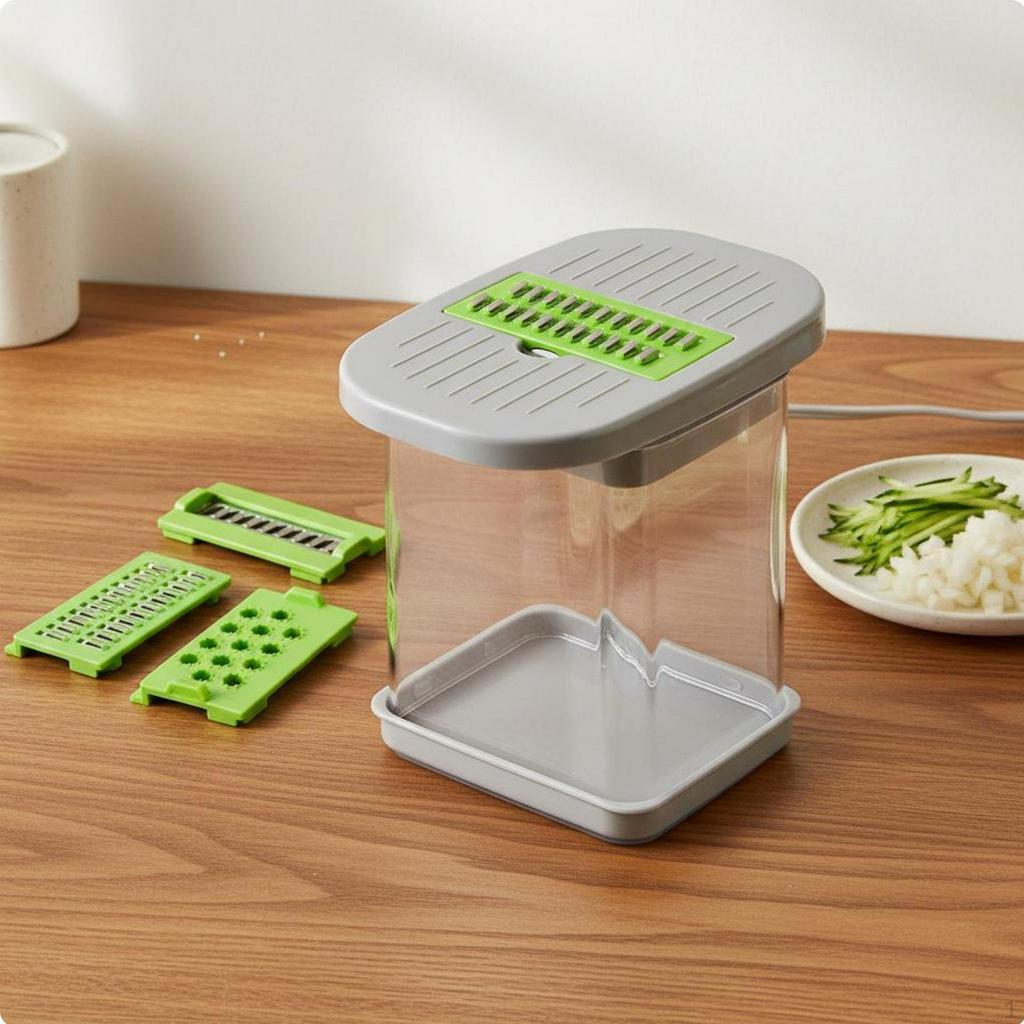Manual Vegetable Slicer Set Interchangeable Slicing Attachments Prep Tool with Container