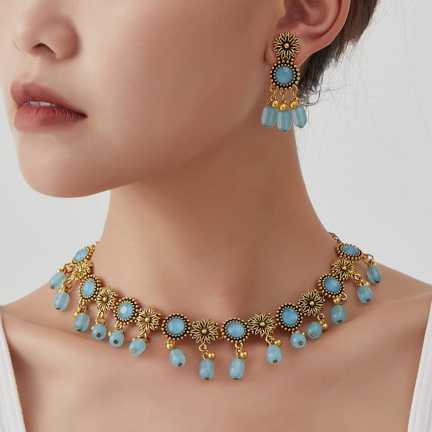 European Bohemian Rhinestone Water Drop Tassel Jewelry Set