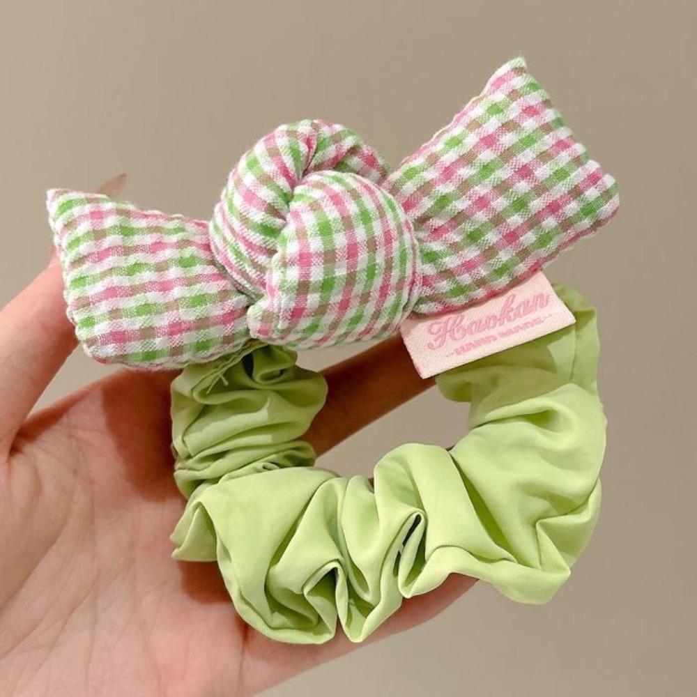 

Sweet Girl Style Ponytail Headwear Dot Print Flower Elastic Rubber Bands for Girl s Women Plaid bow tie