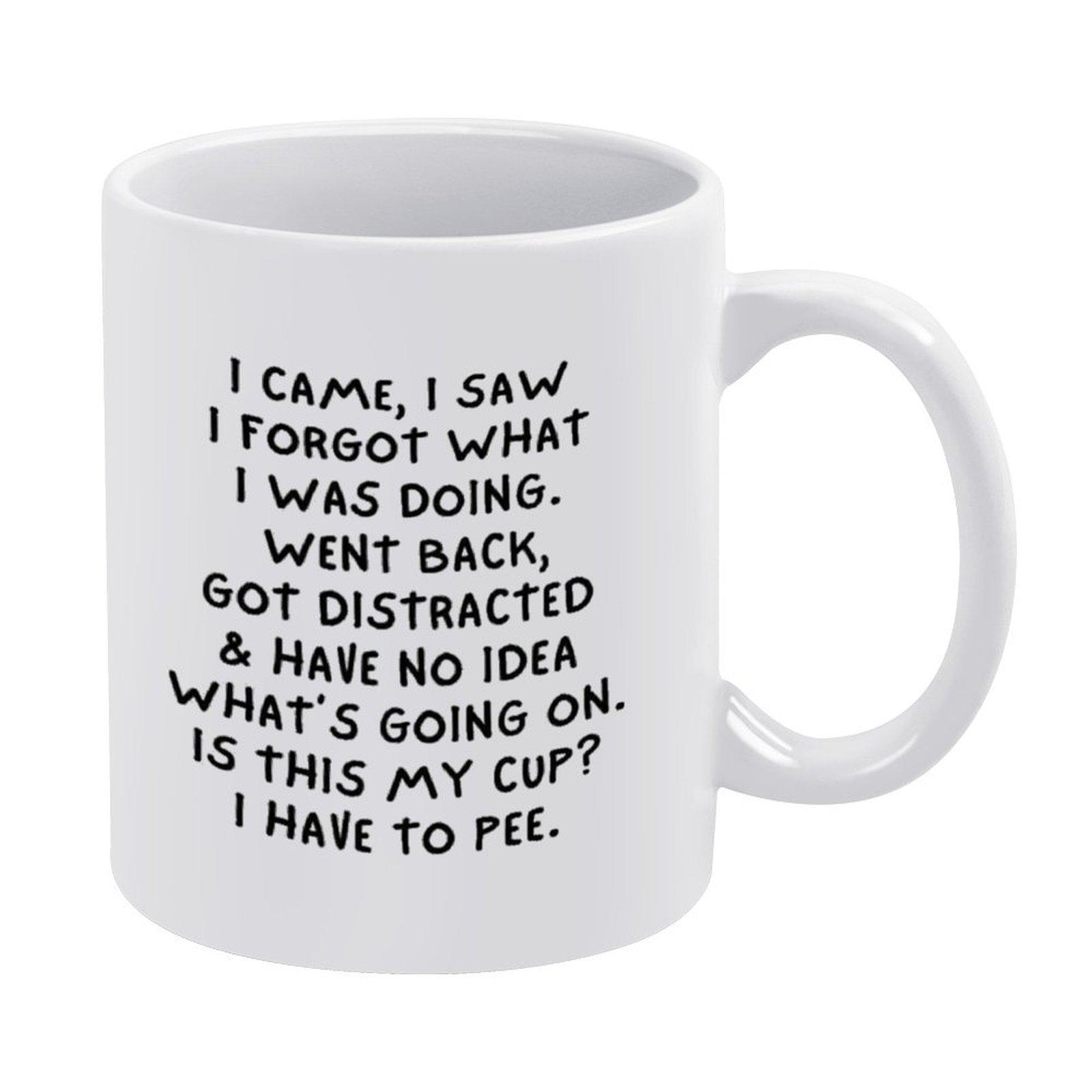 

1pc 11oz White Ceramic Coffee Mug, Double-Sided Printing Funny Cup for Hot Drinks, Dishwasher Safe, Home and Office Gift with Smooth Handle Design білий