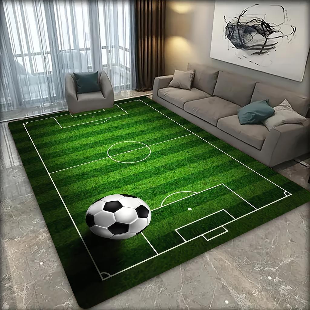 Dark green football field Flannel-printed floor mats are slip-resistant Suitable for living room bedroom terrace garden carpets