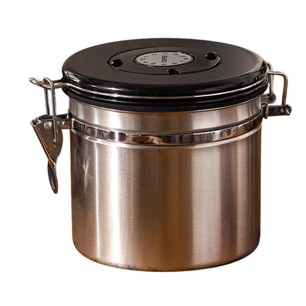 Kaffeburk i 304 rostfritt stål 1,2L Livsmedelsförvaringsbehållare med datumspårare, Skopa för kaffe, Bönor