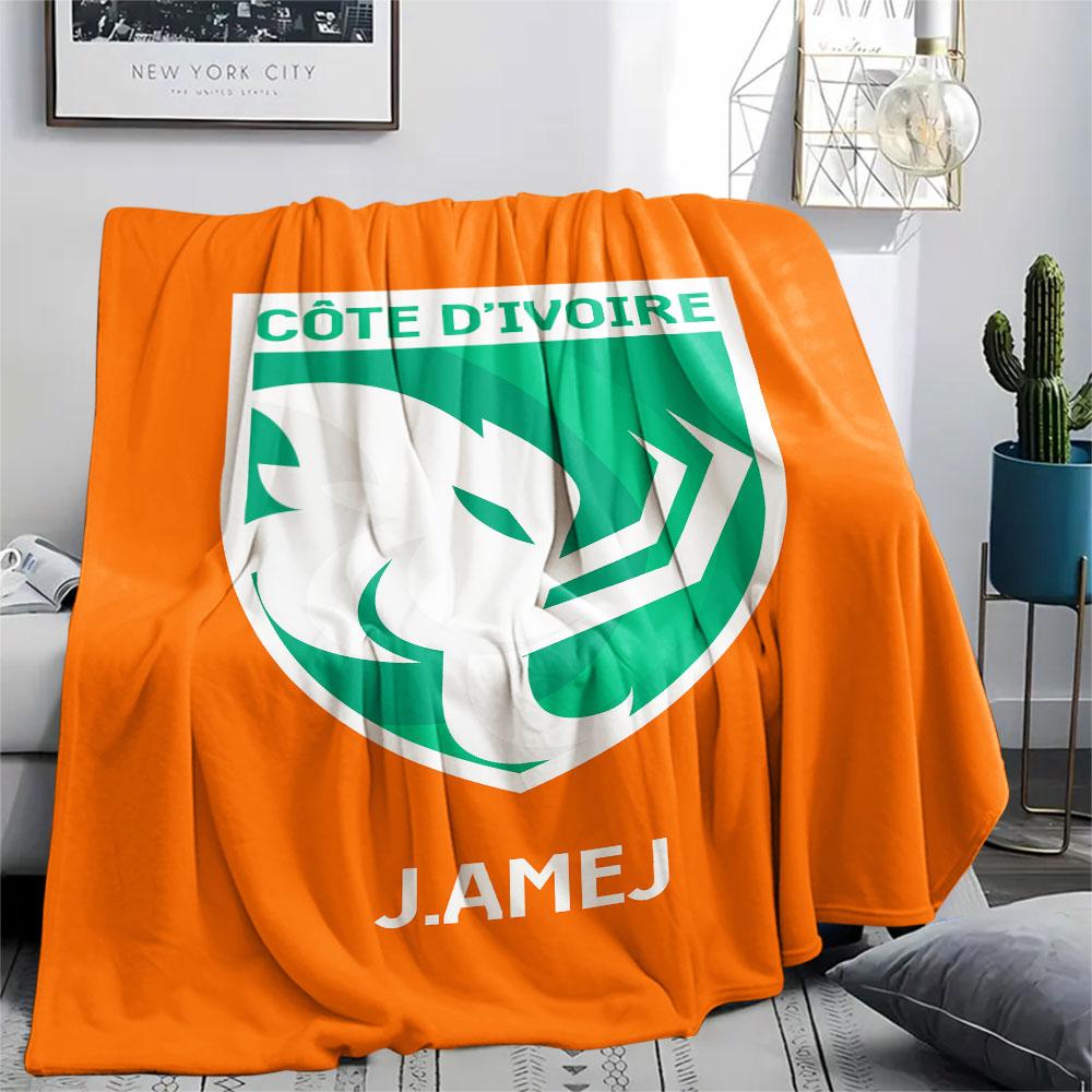 Ivory Coast football logo Printed Flannel Blanket, soft throw for bedroom sofa, washable,soccer fan merchandise, great gift. 80cm x 120cm