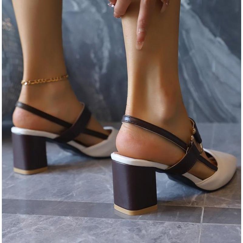 New Elegant Women's Pointy Chunky Sandals Summer Casual Classic Office High Heel Wedding Shoes Women Plus Pumps Shoes