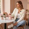 Women's Color Round Neck Cardigan with Heart Shaped Buttons - Soft Sweater for Daily Wear