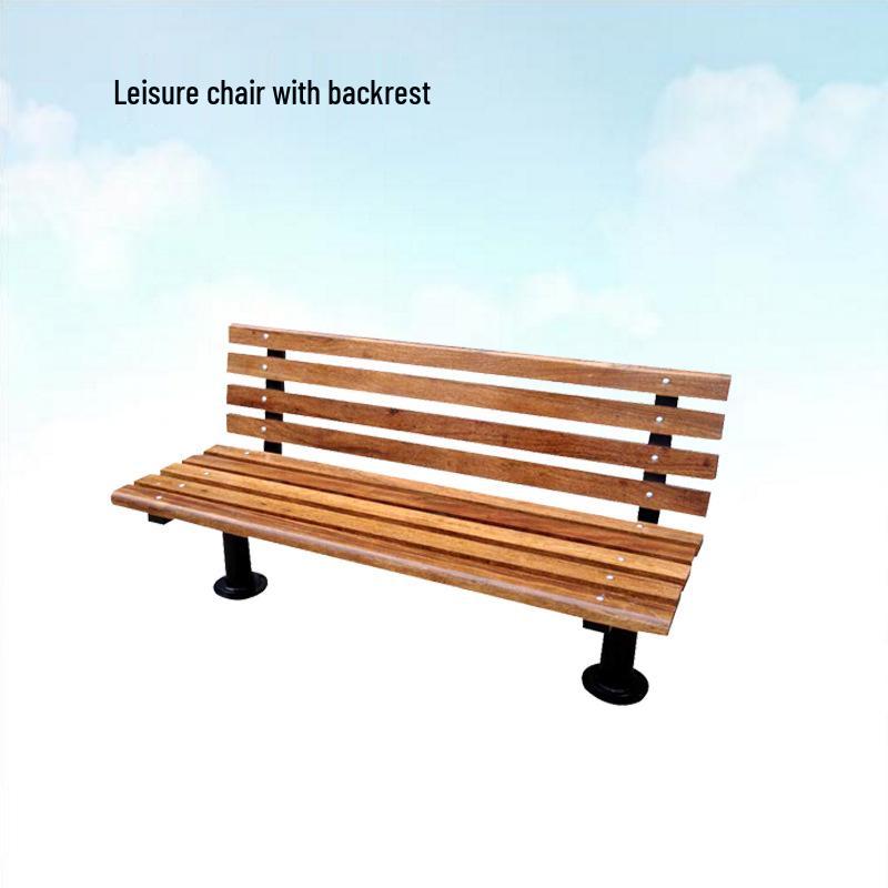 Steel Pipe Leg Park Bench with Wood-Plastic Backrest for Courtyard Landscape