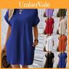 Cotton Blend Casual Short Sleeve Line Dress With Pockets For Spring Summer