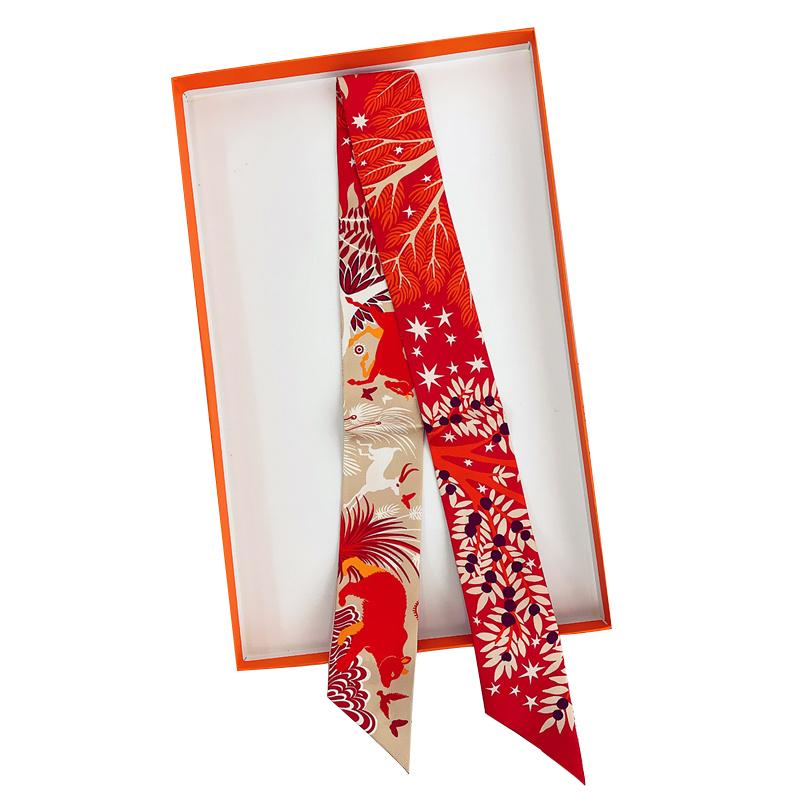 2025 Brand Design Horse Animal Women Mulberry Silk Scarf Luxury Scarves Headband Foulard Skinny Bag Wrap Scarves Neckerchief
