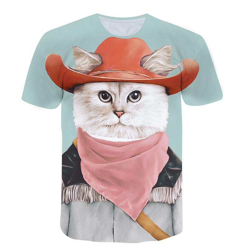 Summer Men Fashion Funny T Shirts With Cat Pattern 3D Print Animal Graphic T Shirts Personality Hip Hop Casual Trend T-shirt Top