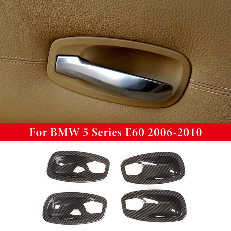 ABS Carbon Fiber/Silver Car Interior Door Handle Bowl Cover Trim Sticker For BMW 5 Series E60 2004-2010 Auto Accessories