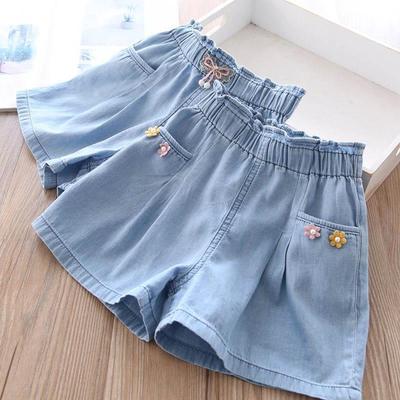 Girls Summer Thin Casual Denim Shorts Middle Kids Mid Waist Comfortable Shorts