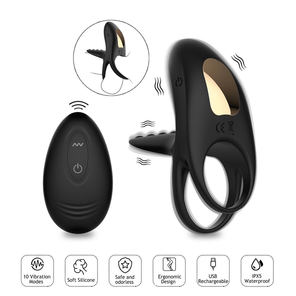 Sex Shops High Quality Silicone Dual Cock Ring Vibrator for Male Penis Enlarger Ring