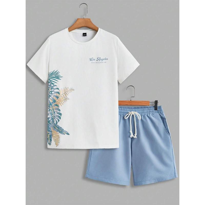 Hawaiian Style Men's T-shirt Beach Pants Suit Daily Casual Stylish Men's Short-sleeved Top Outdoor Vacation Men's Athletic Short