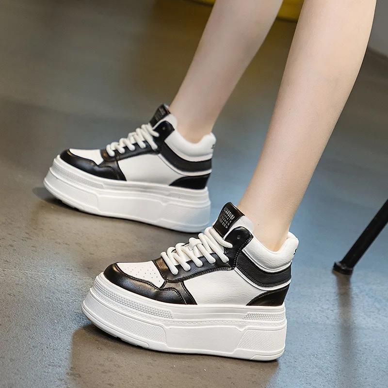 Modă 6CM Piele Naturală Autentică Femei Modă Platformă Pană Adidași Groși Casual Glezniere Primăvară Toamnă Pantofi Dama 2024