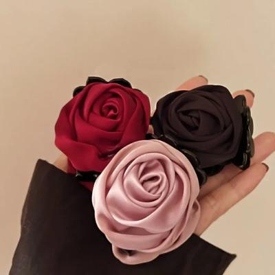 Stain Rose Flower Hair Claw Women Girls Elegant Hair Clip Back Head Shark Clip Small Flower Grip Clip Sweet Cute Fashion Hairpin