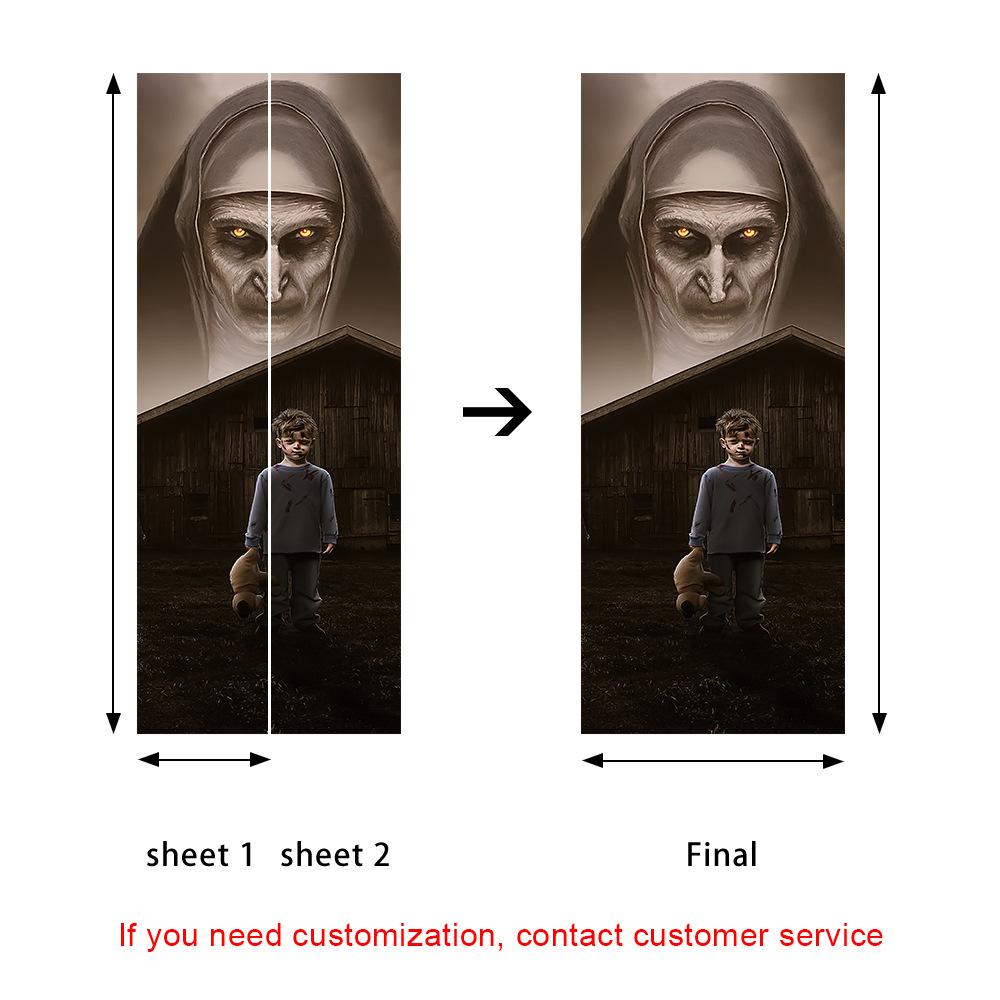 Halloween Horror Nun Thriller Door Stickers Removable Vinilos Para Puertas Adhesive Wallpaper Art Murals for Doors Bibliotheque Modern Home Decor
