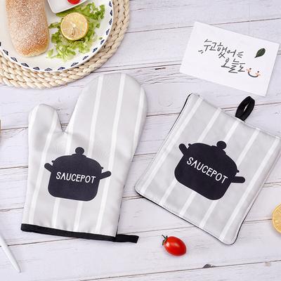 Conjunto de 2 peças Luva de Forno Base de Mesa Resistente ao Calor Espessada Luvas de Cozinha Suporte para Panelas Revestimento Interno Macio