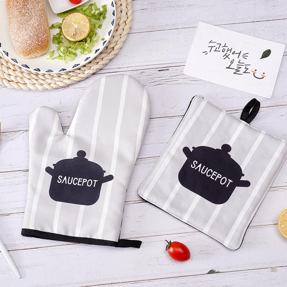 2pc/set Oven Mitt Table Pad Heat Resistant Thickened Kitchen Gloves Pot Holder Soft Inner Lining