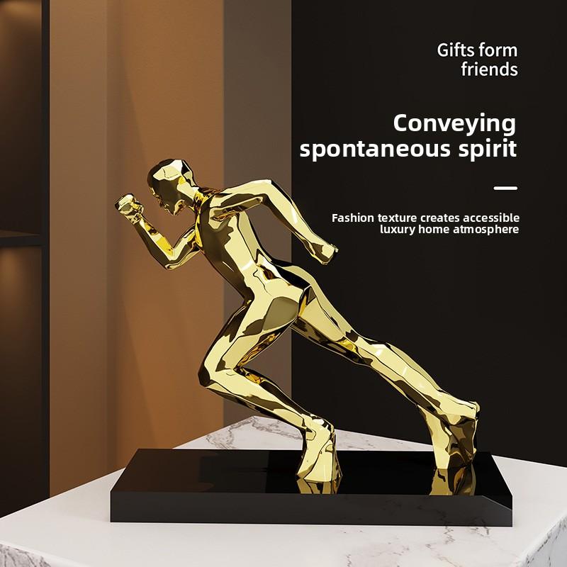 Resin Gold Running Figure Sculpture Bookcase Living Room Decorative Art Gilded Figure Statue Crafts Interior Aesthetic Decor