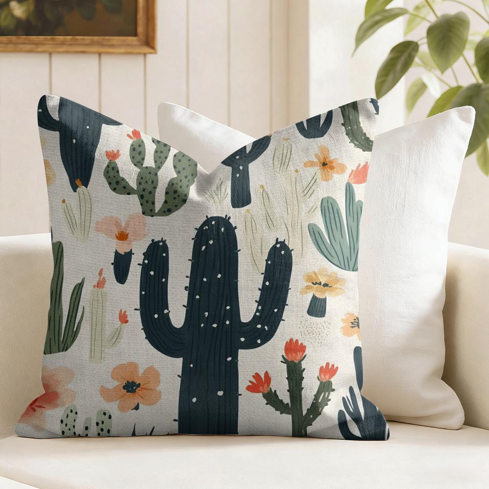 Cactus Aesthetic Cushion Cover Summer Linen Pillow Case Organic Fabric Cushion Cover DoubleSided Print Sofa Home Decor