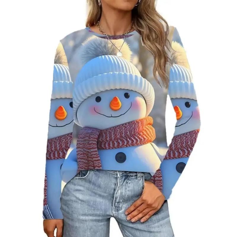 Autumn and Winter Ladies 3D Printed Long Sleeve T-Shirt Fashion Versatile Trend Breathable Casual