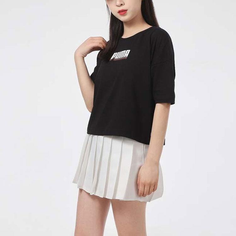 Puma Color Block 3D Printed Short Sleeve T-Shirt Women Tops Black 845608-51