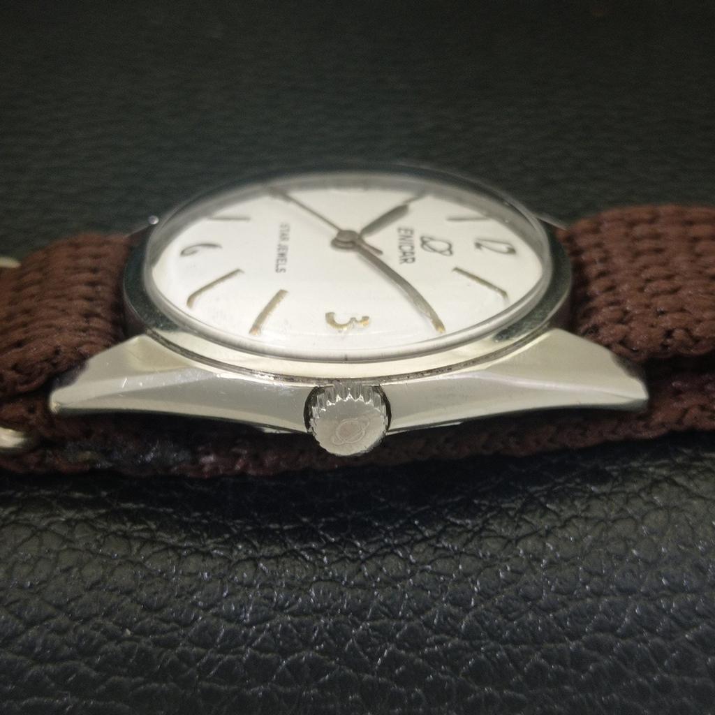 VINTAGE ENICAR STAR JEWELS HAND-WINDING SWISS MENS WHITE DIAL WATCH a703027-1 R212-a703027