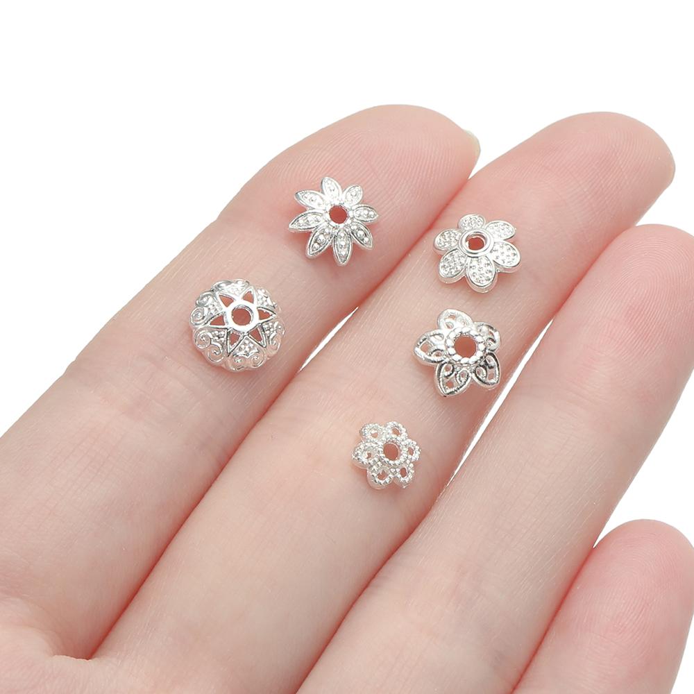 50pcs 5 Sizes Alloy Flower Beads Cap Flowers Connector for Bracelet Necklace Jewelry Making Accessories