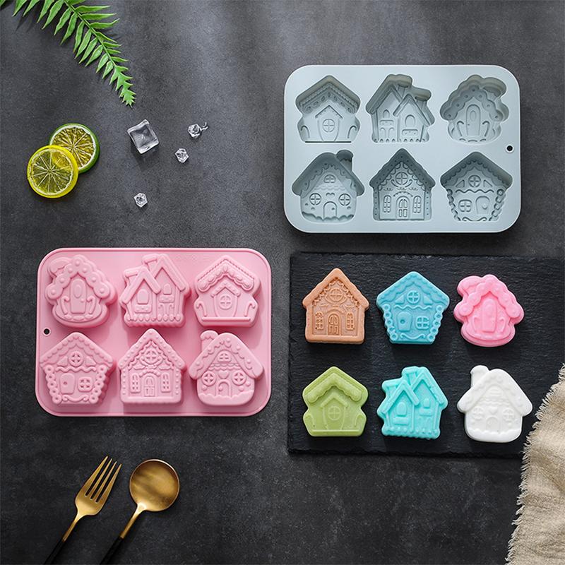 6-Gats Huisvormige Kerst Siliconen Vorm Geschikt Voor Bakken Chocoladetaarten Gelei IJsblokjes Brood En Meer