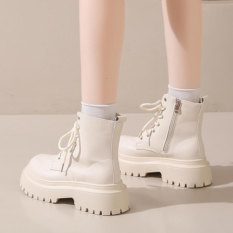 Shoes Female 2024 Ankle Women's Boots Platform Modern Boots Women Cross-tied Round Toe Med Heel Side Zip Plus Size Ladies Shoes