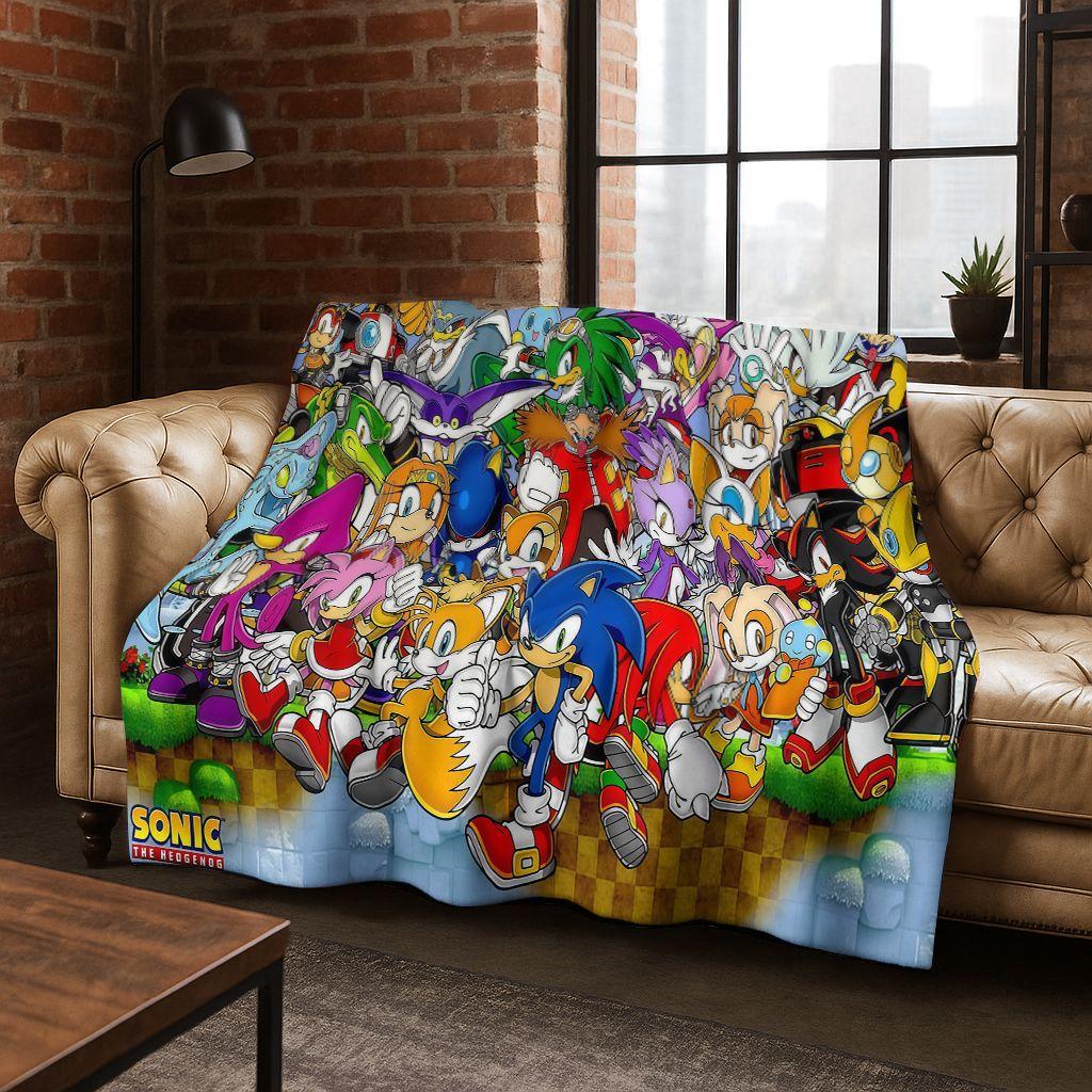 Classic S-Sonic Cartoon Game Flannel Blanket Soft Warm Throw Blanket for Bed Bedroom Living Room Travel Picnic Office Gift Kids