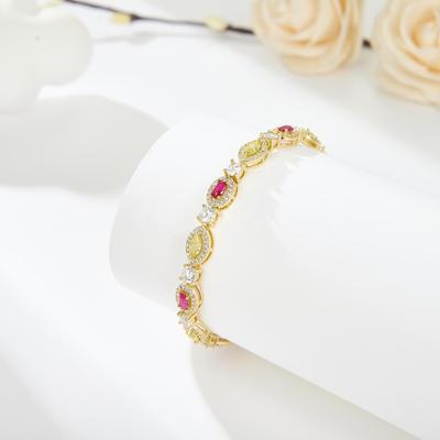 14K Gold Plated Red Yellow Zircon Bracelet Jewelry Geometric Bead Chain Link Bracelets