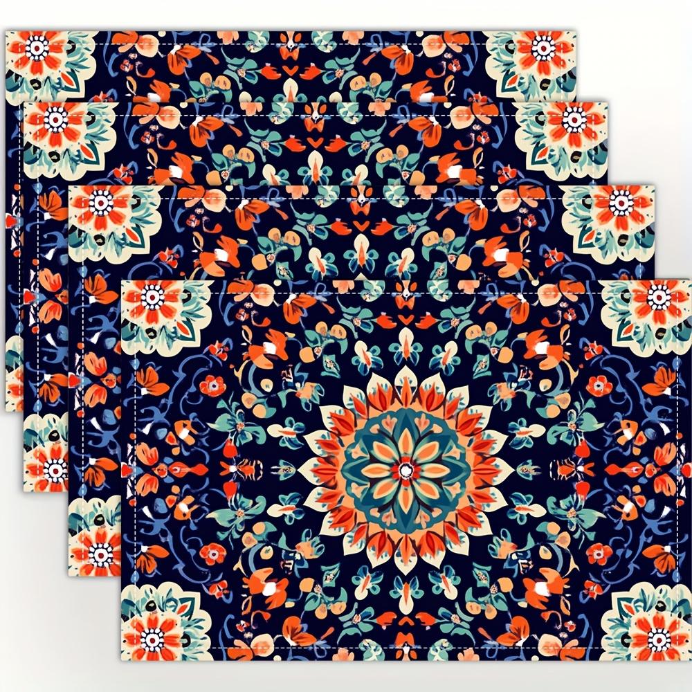 1PC Linen Table Mats,Traditional Ramadan Pattern,Rectangle Placemats for Dining & Coffee Tables