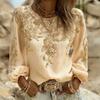 Women Tops Round Neck Long Sleeve 3D Digital Flower Printing Tee Shirt Retro