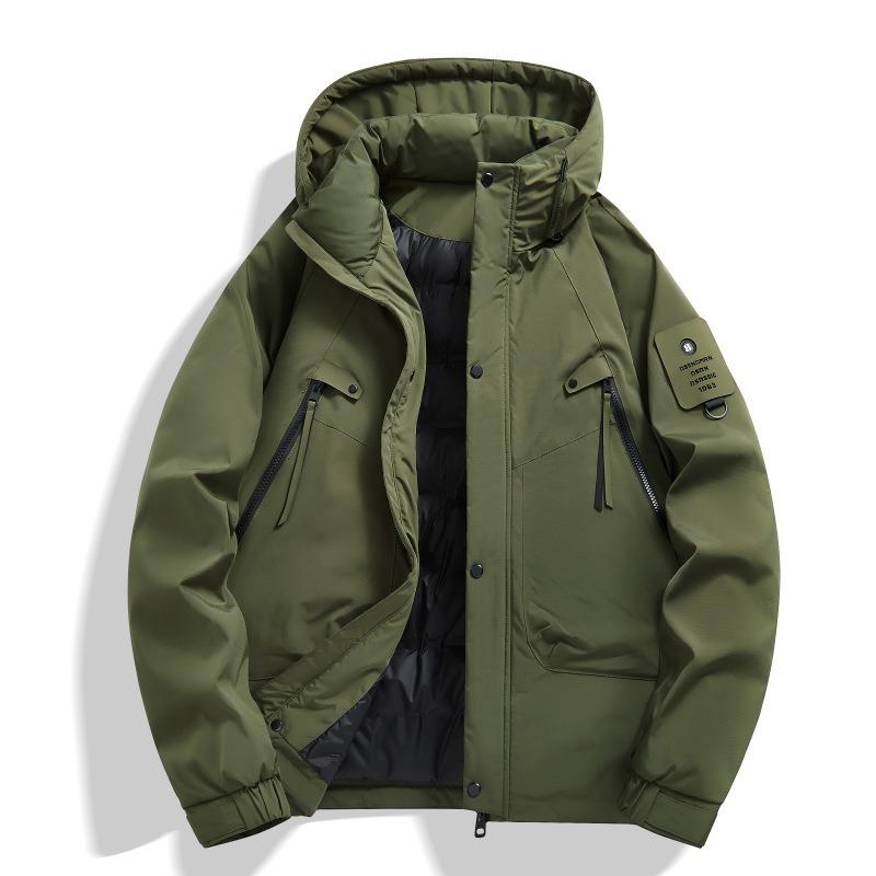 Winter New Down Jacket Men's Fashion Casual Hooded Warm Loose White Duck Down Men's Solid Color Down Jacket