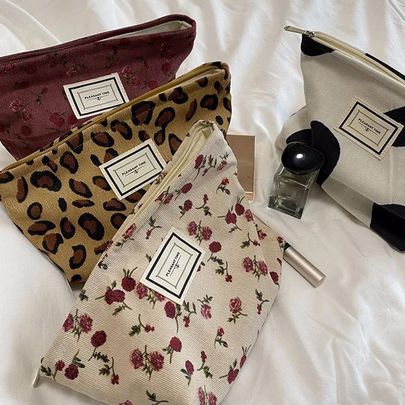 Flower Women's Makeup Bags Travel Toiletries Wash Bags Large Beauty Cosmetic Bag Multifunction Canvas Handbags Storage Organizer