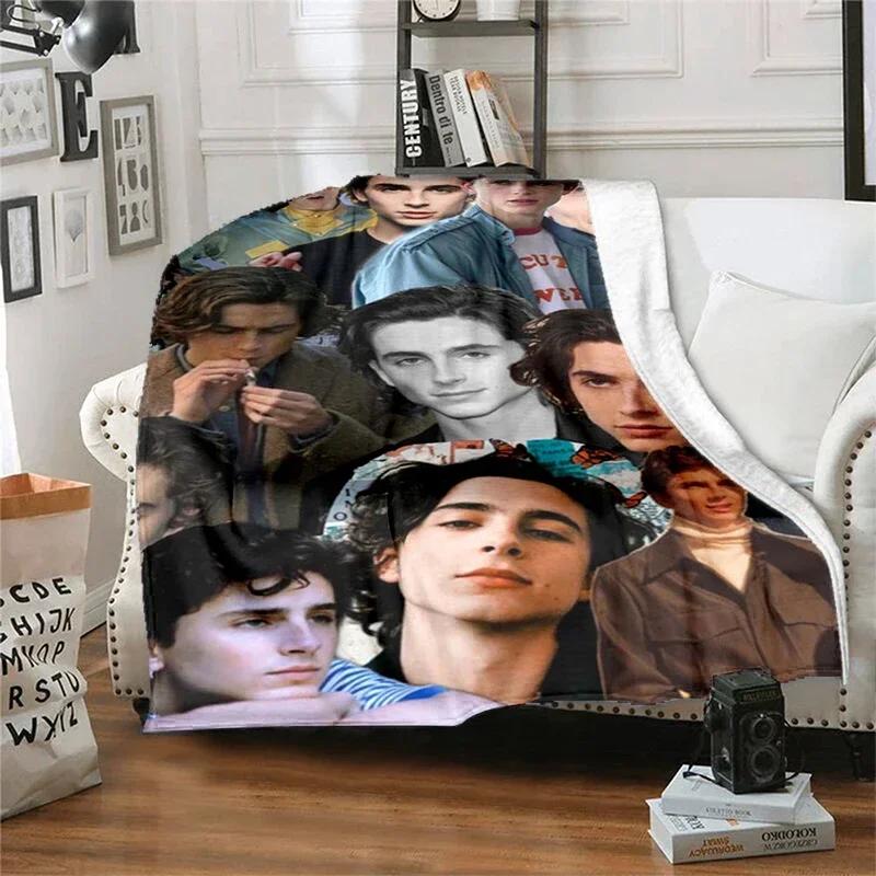 Copridivano letto con fantasia dell'attore Timothée Chalamet, coperta morbida a quadri, isolamento morbido, coperta in flanella, regalo per fan di ragazzo e ragazza