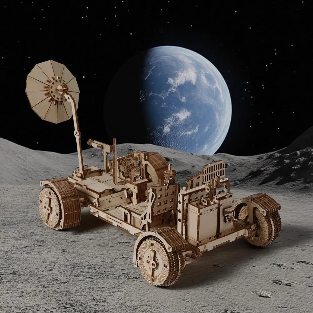 3D Wooden Puzzle for Adults Lunar Rover Wooden Model Building Set Mechanical Lunar Terrain Vehicle Construction Craft DIY Gift