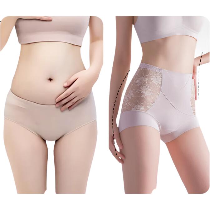 GRACEWELL Women's High-Waisted Tummy Control Panties with Antibacterial Cotton Crotch, Butt-Lifting Breathable Lace Shorts, Skin+Purple XL