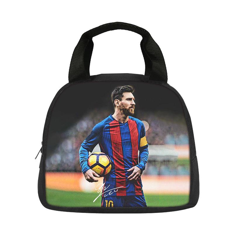 M-Messi School Handbag Insulated Lunch Bag Football Star Student Bento Food Container Bags Reusable Thermal Cooler Lunch Box