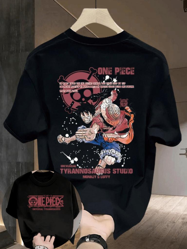 One Piece Luffy Printed Shortsleeved Trendy and Casual Mens Tshirt A 230g Pure Cotton Versatile Tshirt