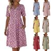 Women's Floral Print V-Neck Midi Dress with Short Sleeves
