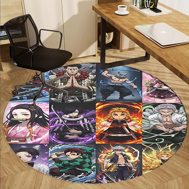 Demon Slayer Pattern Round Rug, Indoor/Outdoor Mat, for Picnic, Gameroom, Bedroom, Office, Living Room, Home Decor Carpet, Birthday Gift