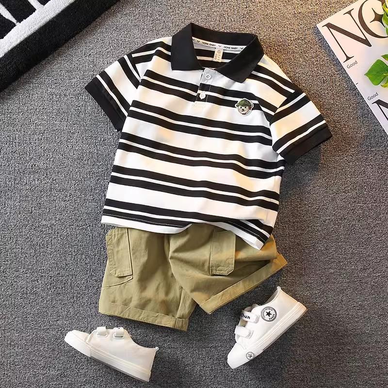 Trendy Boys Summer Outfit 2024 Stylish Two Piece Set Short Sleeve For Ages 3 To 8