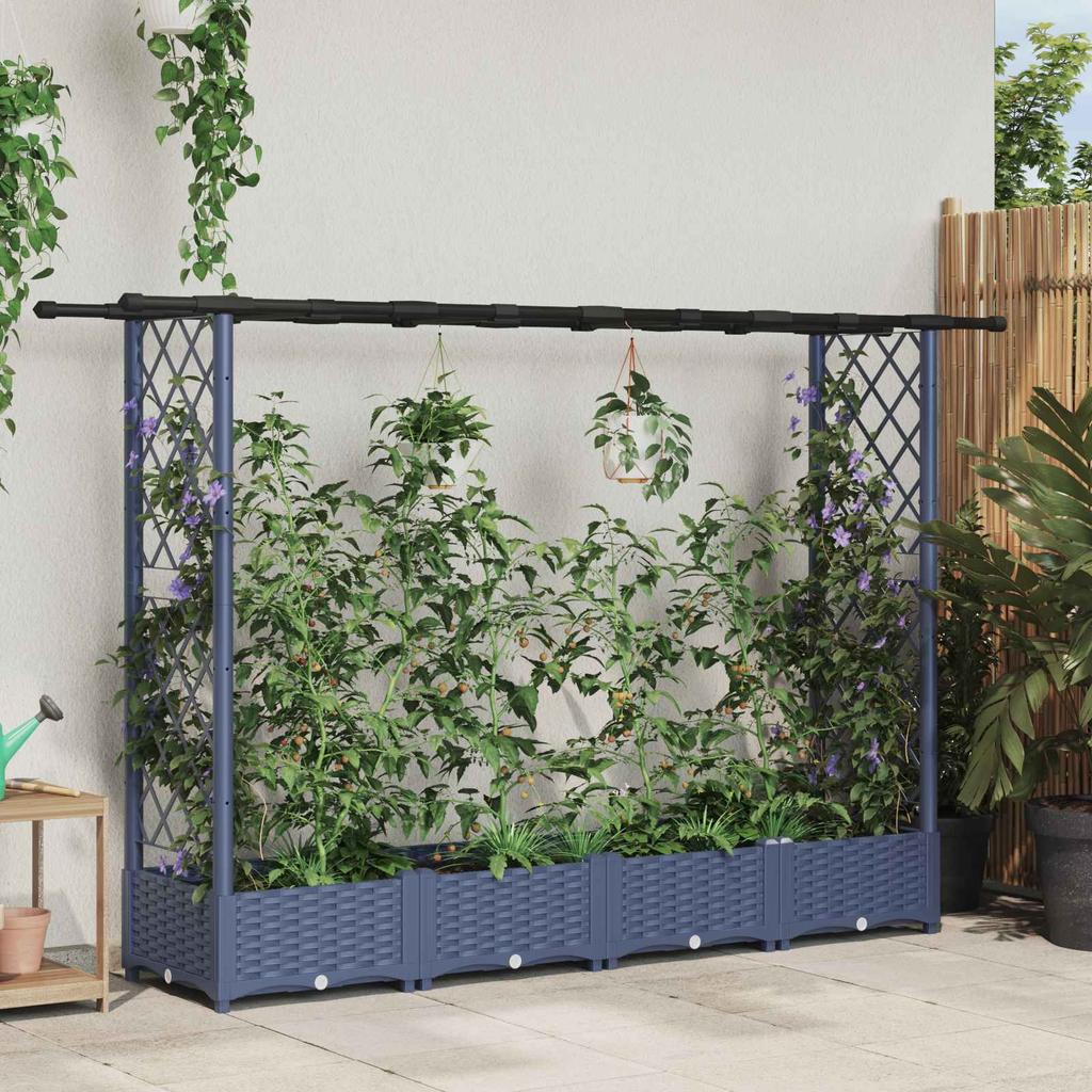 Raised Garden Bed with Trellis and Hanging Roof Gray 203 X 40 X 123 Cm PP