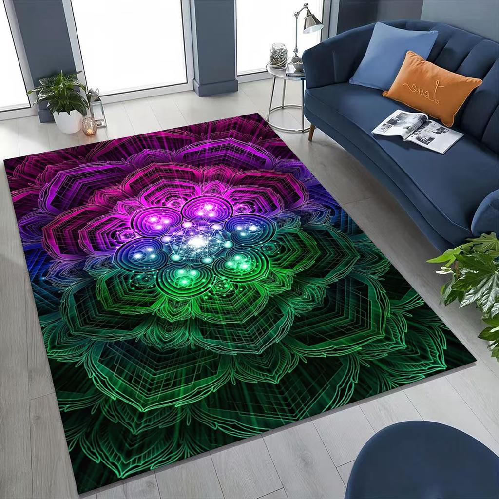 2026 Regenbogen Mandala Blume Chakren Yoga Bohemia Kunst Teppich für Schlafzimmer Wohnzimmer Sofa Zuhause Fußmatte Dekor, Kinder rutschfeste Bodenmatte