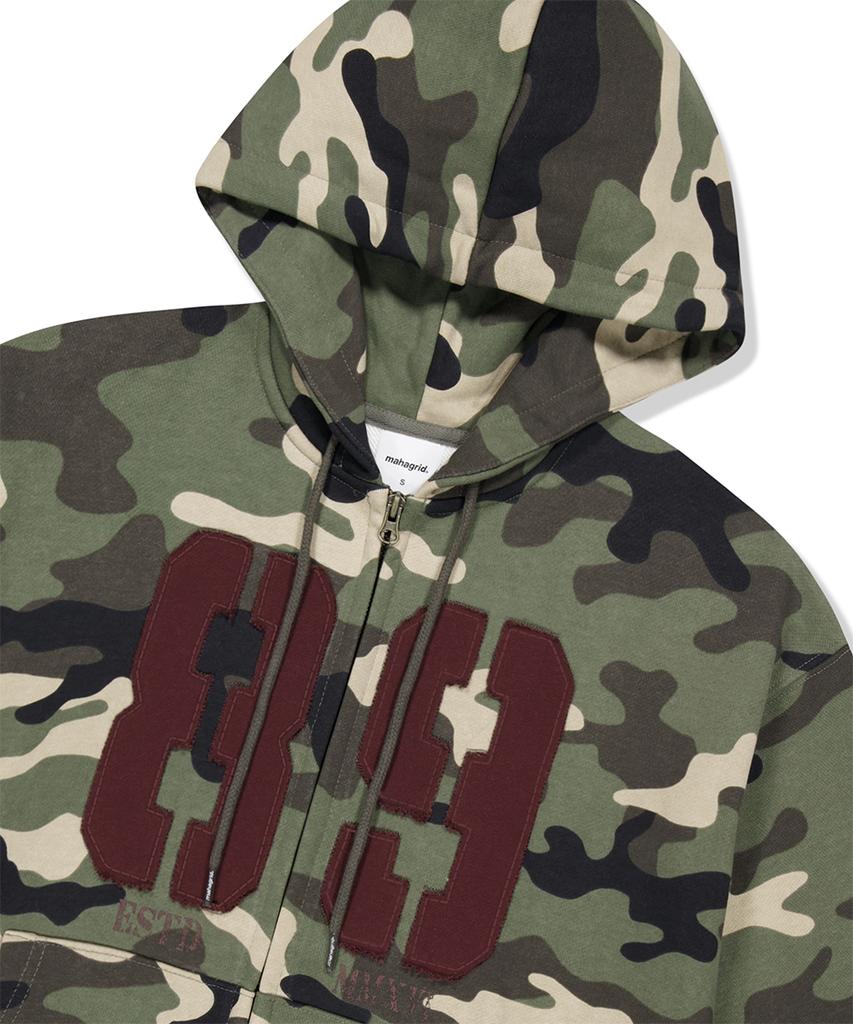Mahagrid Camo Applique Zip Up Hoodie Green(Mg2Ffmm499A)