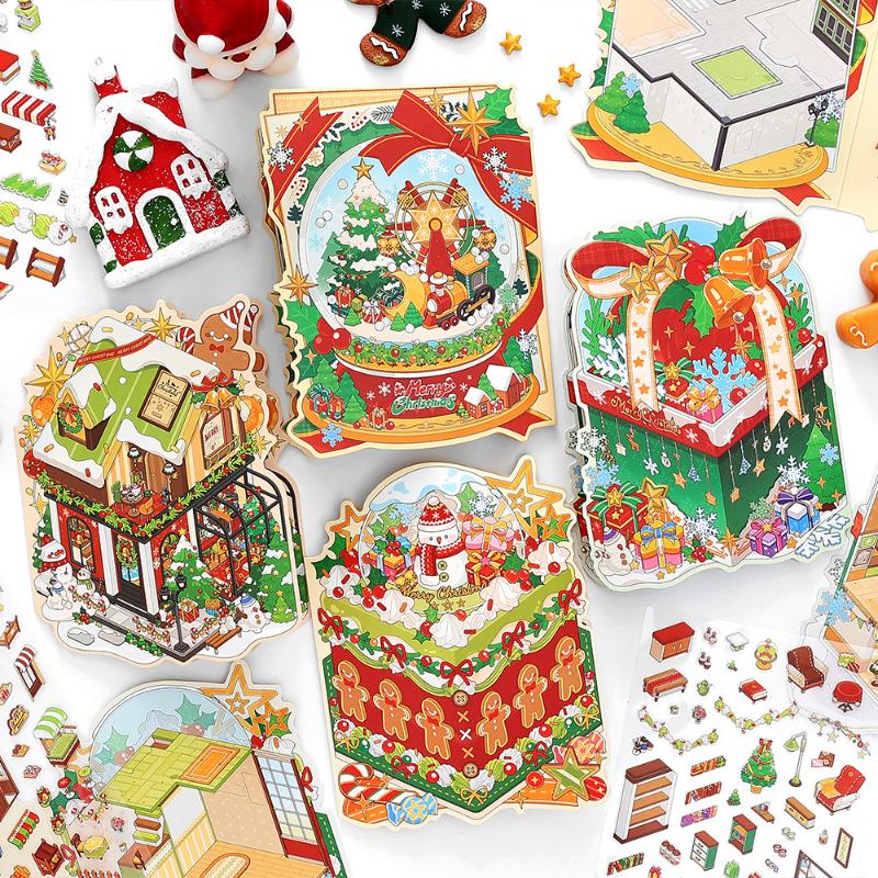 Christmas Miniature Diorama Landscape Stickers Cute Cartoon Pocket Diy Scene Decoration Aesthetic Stationery Stickers